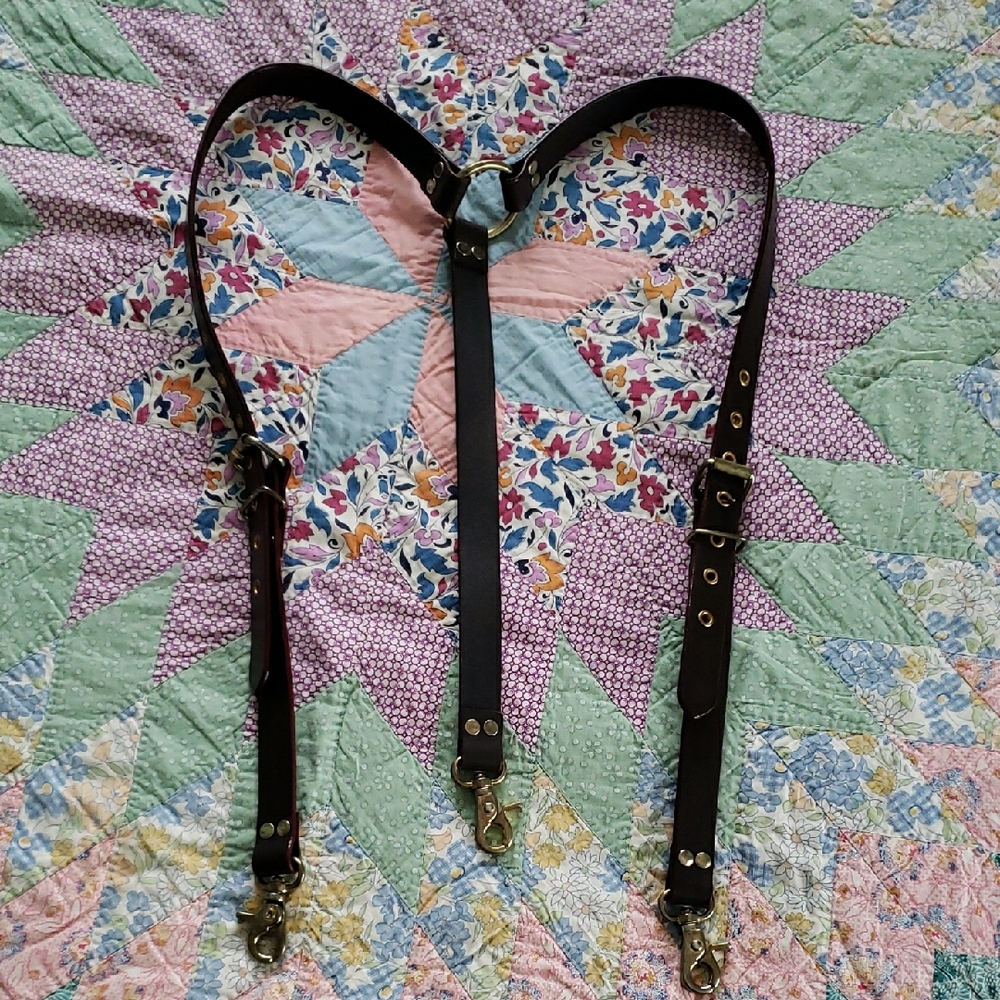 Brown Leather Suspenders with brass Hardware